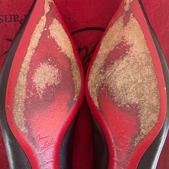 CHRISTIAN LOUBOUTIN Black Leather Nappa Ballalla Pointed Toe Ballet Flats - Picture 7 of 8